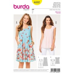 6532 BURDA SLEEVELESS PLEAT DRESS, CAP SLEEVE TOP PATTERN 8-20 UNCUT
